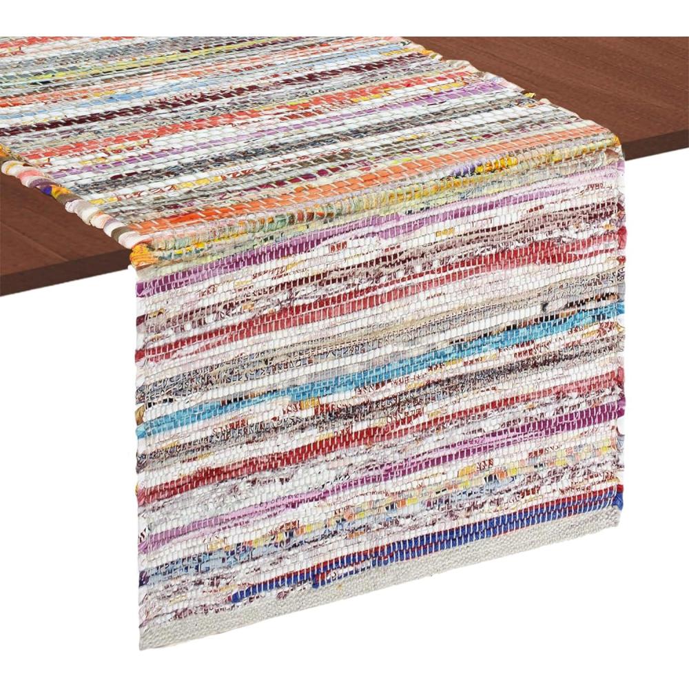 imageCOTTON CRAFT Jute Braided Table Runner  Rustic Farmhouse Table Runner  Kitchen Harvest Fall Thanksgiving Holiday Christmas Party Dining Tabletop Runner  13 x 36 inches  NaturalMuticolor Chindi