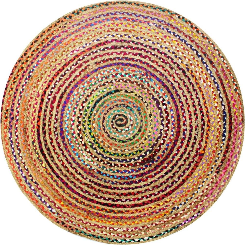 imageCOTTON CRAFT Jute Chindi Braid Rag Rug  Boho Farmhouse Rustic Area Accent Throw Rug  Handwoven Reversible Natural Recycled Cotton  Living Room Den Study Home Dcor Gift  4 Feet Round  Multi Color6 Round