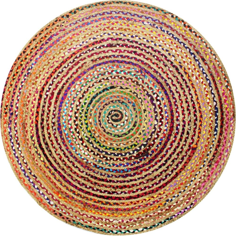 imageCOTTON CRAFT Jute Chindi Braid Rag Rug  Boho Farmhouse Rustic Area Accent Throw Rug  Handwoven Reversible Natural Recycled Cotton  Living Room Den Study Home Dcor Gift  4 Feet Round  Multi Color3 Round