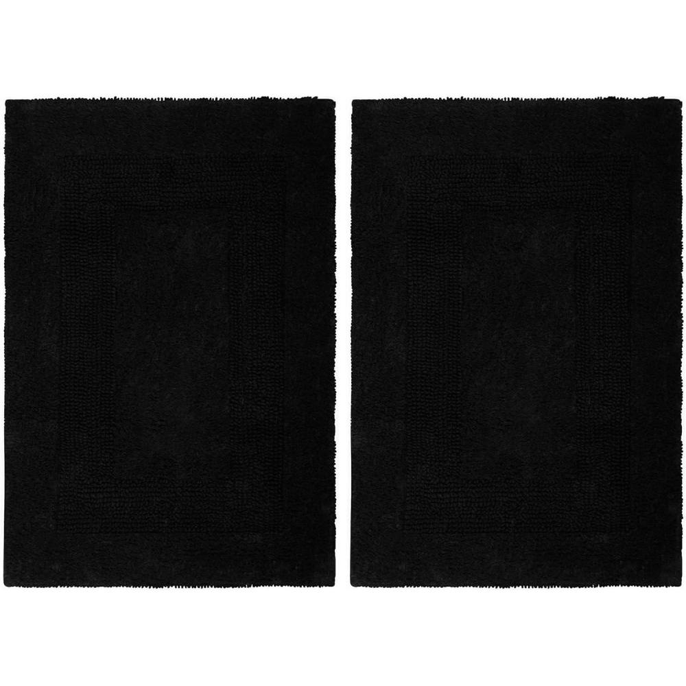 imageCOTTON CRAFT Luxurious Bath Mat Rug  Set of 2 Reversible Heavyweight Step Out Bath Mats for Bathroom Floor Tub and Shower  Pure Cotton Soft Plush Absorbent Hand Tufted Mat  17 x 24  Charcoal GreyBlack