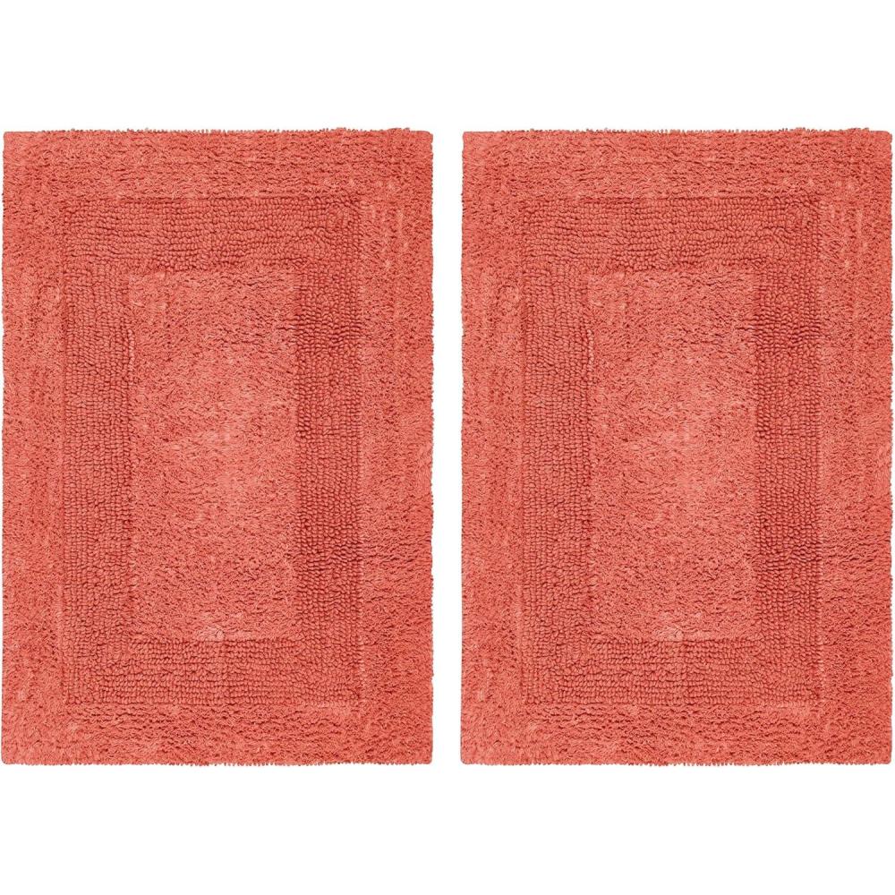 imageCOTTON CRAFT Luxurious Bath Mat Rug  Set of 2 Reversible Heavyweight Step Out Bath Mats for Bathroom Floor Tub and Shower  Pure Cotton Soft Plush Absorbent Hand Tufted Mat  17 x 24  Charcoal GreyCoral