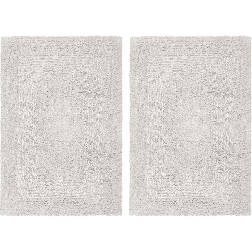 imageCOTTON CRAFT Luxurious Bath Mat Rug  Set of 2 Reversible Heavyweight Step Out Bath Mats for Bathroom Floor Tub and Shower  Pure Cotton Soft Plush Absorbent Hand Tufted Mat  17 x 24  Charcoal GreyPlatinum