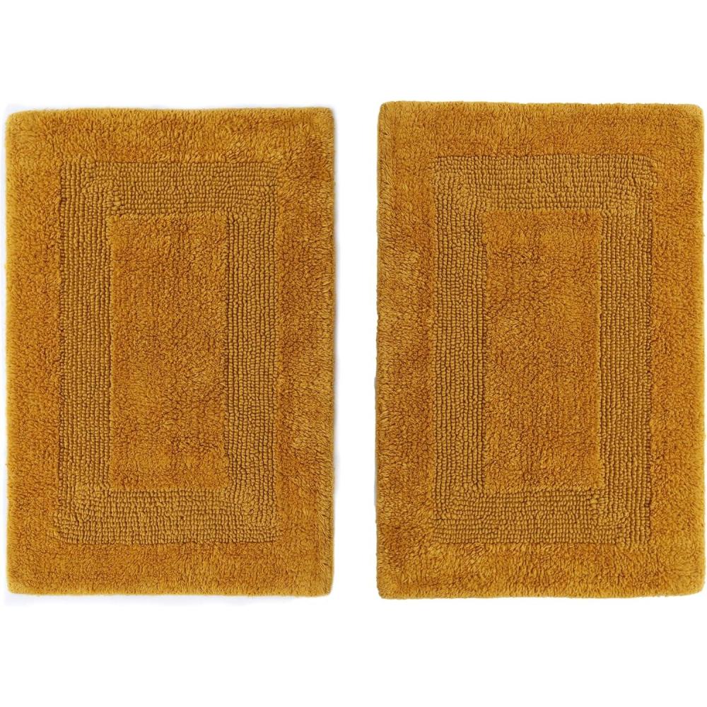 imageCOTTON CRAFT Luxurious Bath Mat Rug  Set of 2 Reversible Heavyweight Step Out Bath Mats for Bathroom Floor Tub and Shower  Pure Cotton Soft Plush Absorbent Hand Tufted Mat  17 x 24  Charcoal GreyGolden Rod