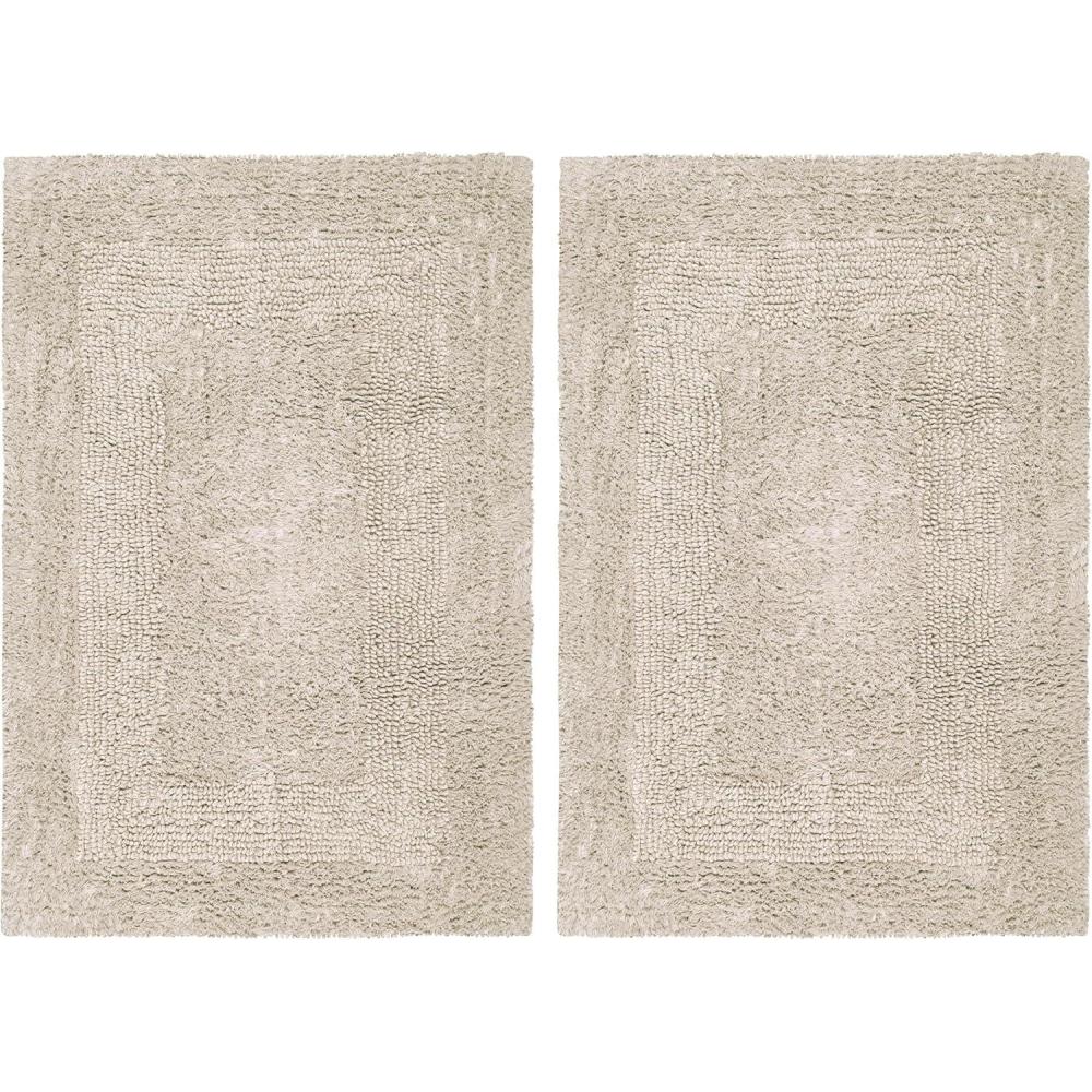 imageCOTTON CRAFT Luxurious Bath Mat Rug  Set of 2 Reversible Heavyweight Step Out Bath Mats for Bathroom Floor Tub and Shower  Pure Cotton Soft Plush Absorbent Hand Tufted Mat  17 x 24  Charcoal GreyLinen