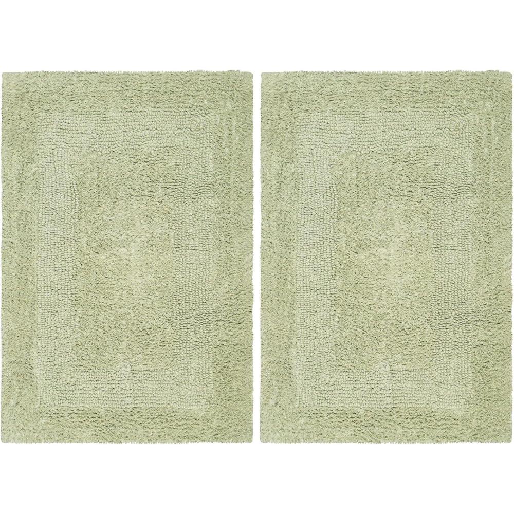 imageCOTTON CRAFT Luxurious Bath Mat Rug  Set of 2 Reversible Heavyweight Step Out Bath Mats for Bathroom Floor Tub and Shower  Pure Cotton Soft Plush Absorbent Hand Tufted Mat  17 x 24  Charcoal GreySage