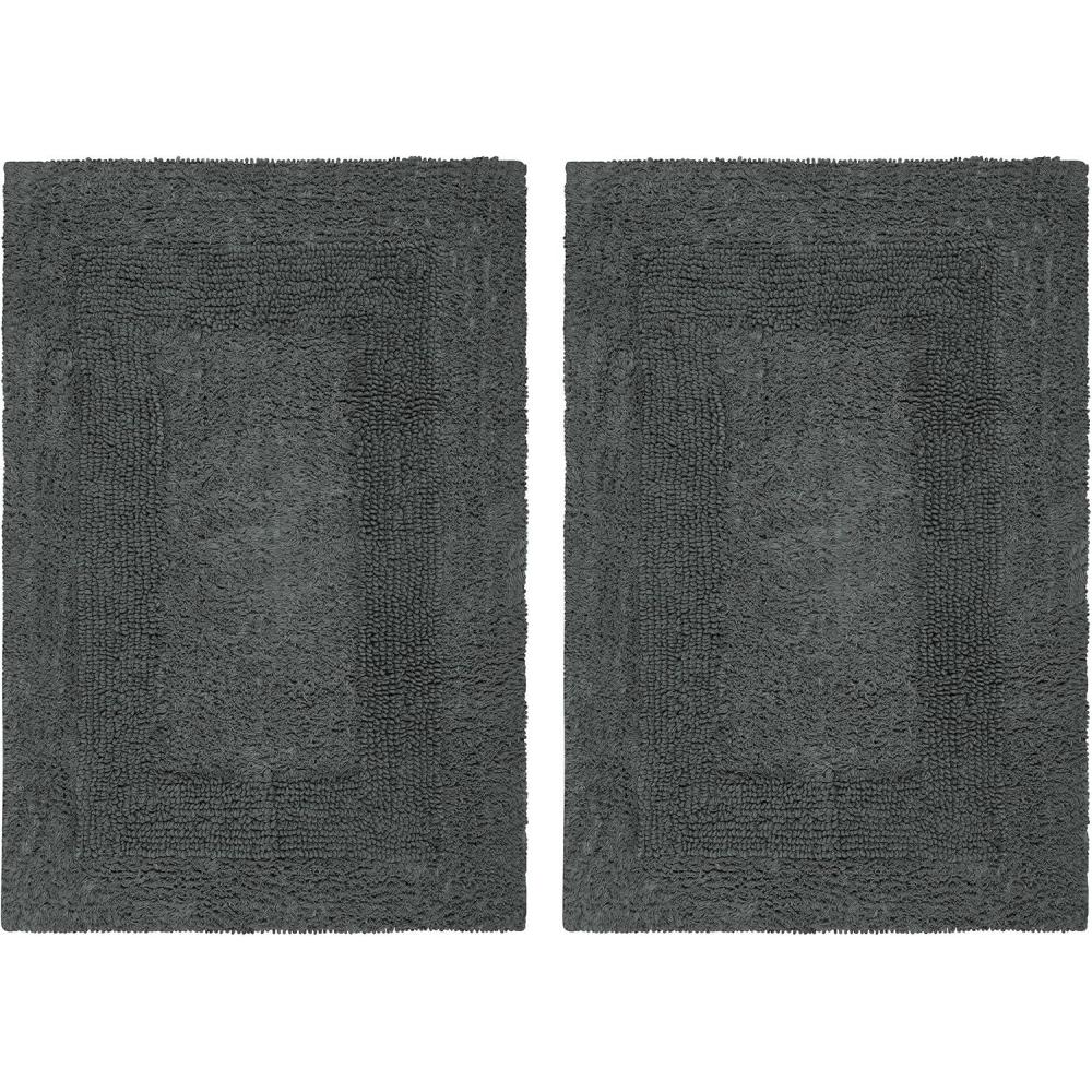 imageCOTTON CRAFT Luxurious Bath Mat Rug  Set of 2 Reversible Heavyweight Step Out Bath Mats for Bathroom Floor Tub and Shower  Pure Cotton Soft Plush Absorbent Hand Tufted Mat  17 x 24  Charcoal GreyCharcoal