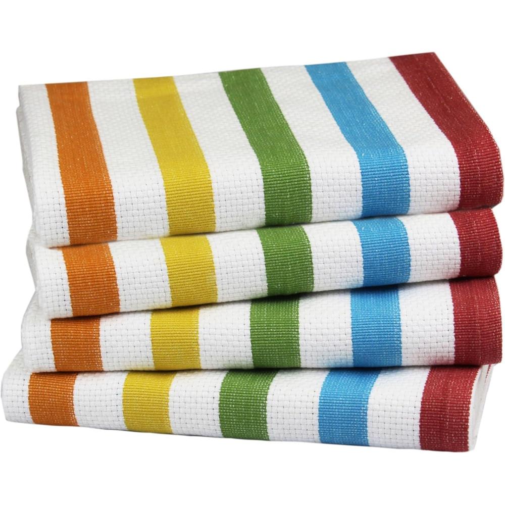 imageCOTTON CRAFT Oversized Kitchen Towels  4 Pack 100 Cotton Basketweave Tea Dish Towels  Absorbent Reusable Low Lint Quick Dry  Cooking Drying Restaurant Bar Cleaning Cloth Napkin 20x30 Coral StripeMulticolor