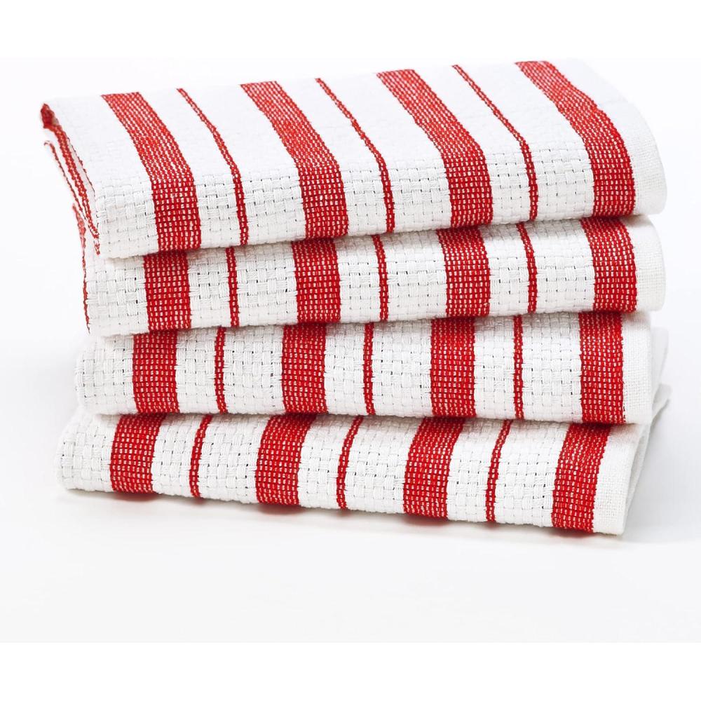 imageCOTTON CRAFT Oversized Kitchen Towels  4 Pack 100 Cotton Basketweave Tea Dish Towels  Absorbent Reusable Low Lint Quick Dry  Cooking Drying Restaurant Bar Cleaning Cloth Napkin 20x30 Coral StripeRed