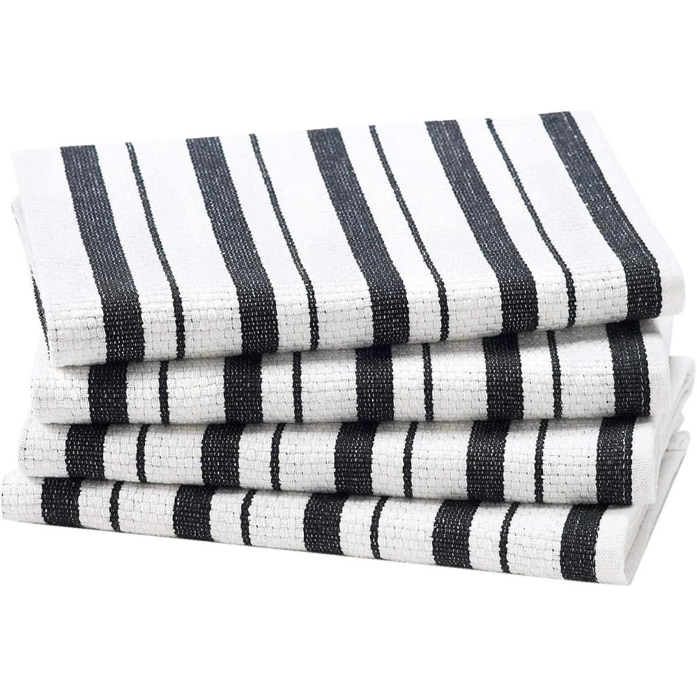 imageCOTTON CRAFT Oversized Kitchen Towels  4 Pack 100 Cotton Basketweave Tea Dish Towels  Absorbent Reusable Low Lint Quick Dry  Cooking Drying Restaurant Bar Cleaning Cloth Napkin 20x30 Coral StripeBlack