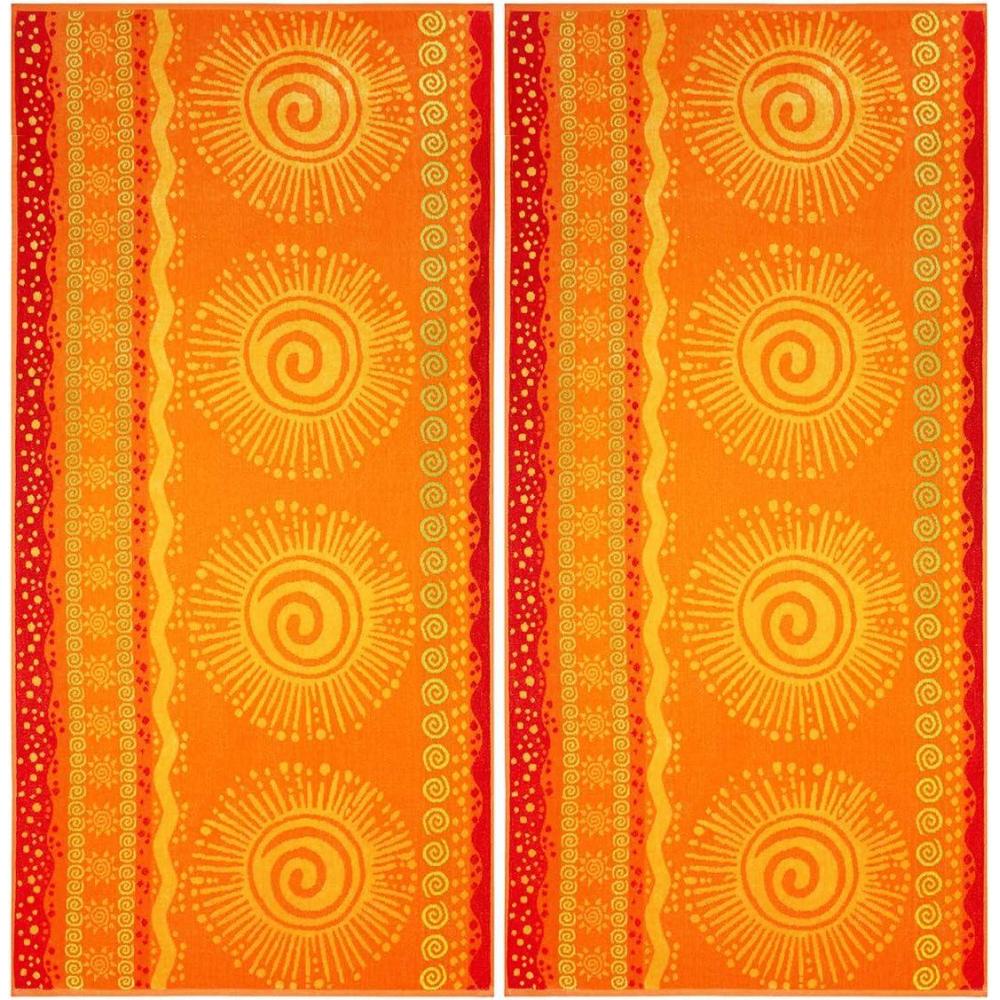 imageCOTTON CRAFT Oversized XL Beach Towel 39 x 682 Pack  100 Cotton Velour  Big ampamp Huge  Pool Picnic Bath Towels  Jacquard Terry Thick Plush Super Soft Luxury  450 GSM  Blue TilesSunshine Orange Yellow