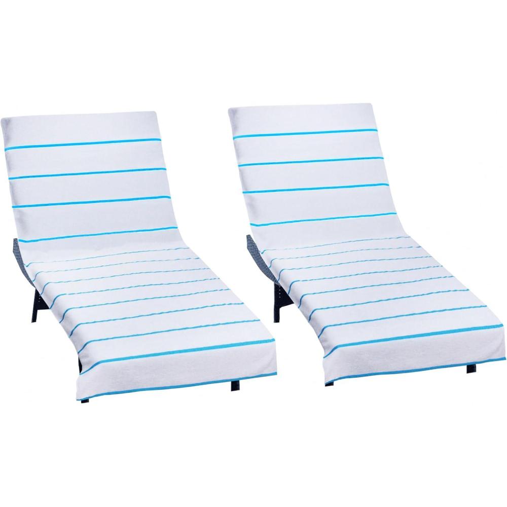 imageCOTTON CRAFT Pool Lounge Chair Cover  2 Pack  Chaise Beach Picnic Spa Towel  Cabana Stripe  Soft Premium Ringspun Terry Cotton  Oversized  32 inch wide x 82 inch long with 7 inch Pocket  OrangeAqua Stripe