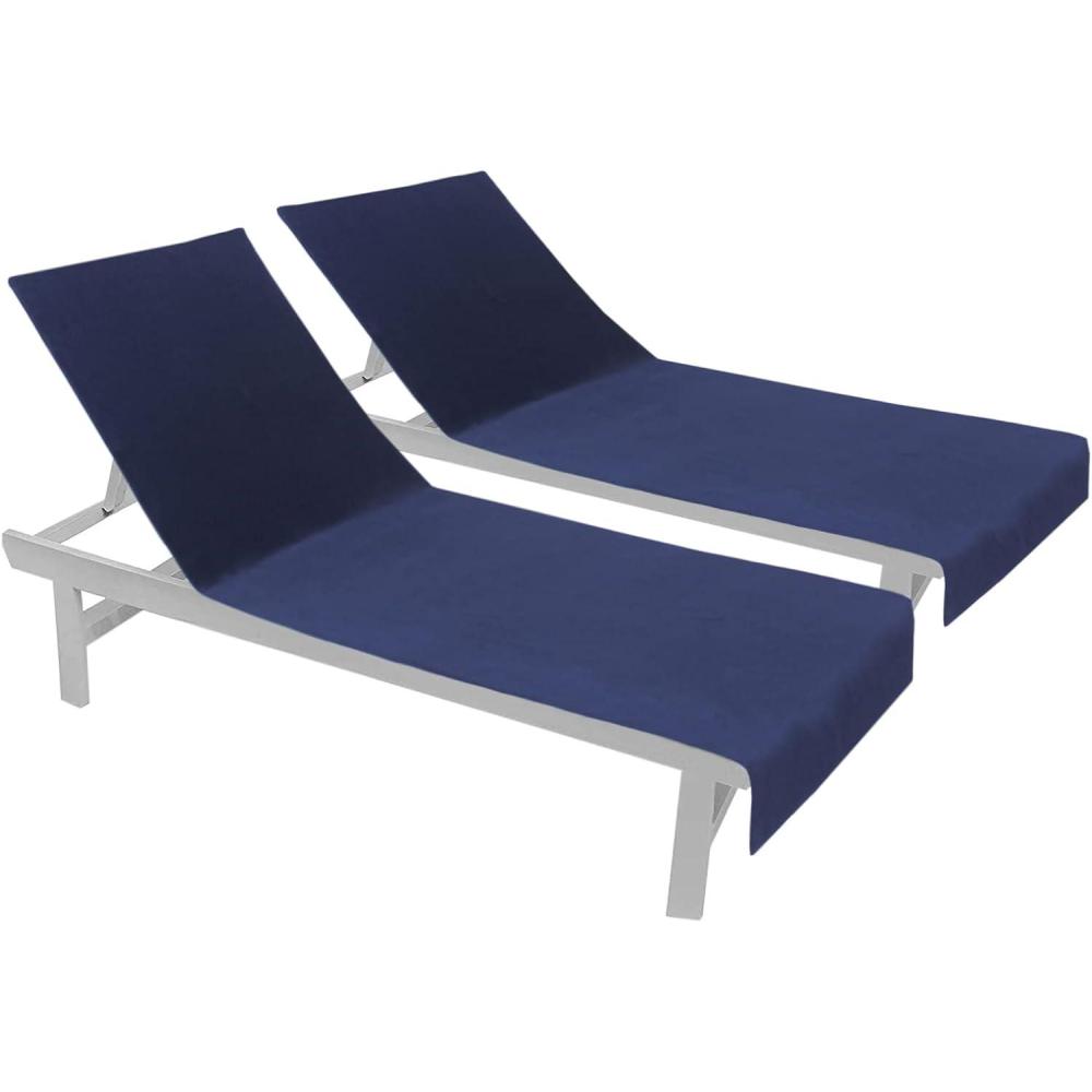 imageCOTTON CRAFT Pool Lounge Chair Cover  2 Pack 100 Cotton Soft Ringspun Terry Towel Chaise Patio Picnic Spa Sun Lounger Beach Lounge Chair Cover  Oversized 32 in W x 82 in L x 7 in Pocket  Navy BlueNavy Blue