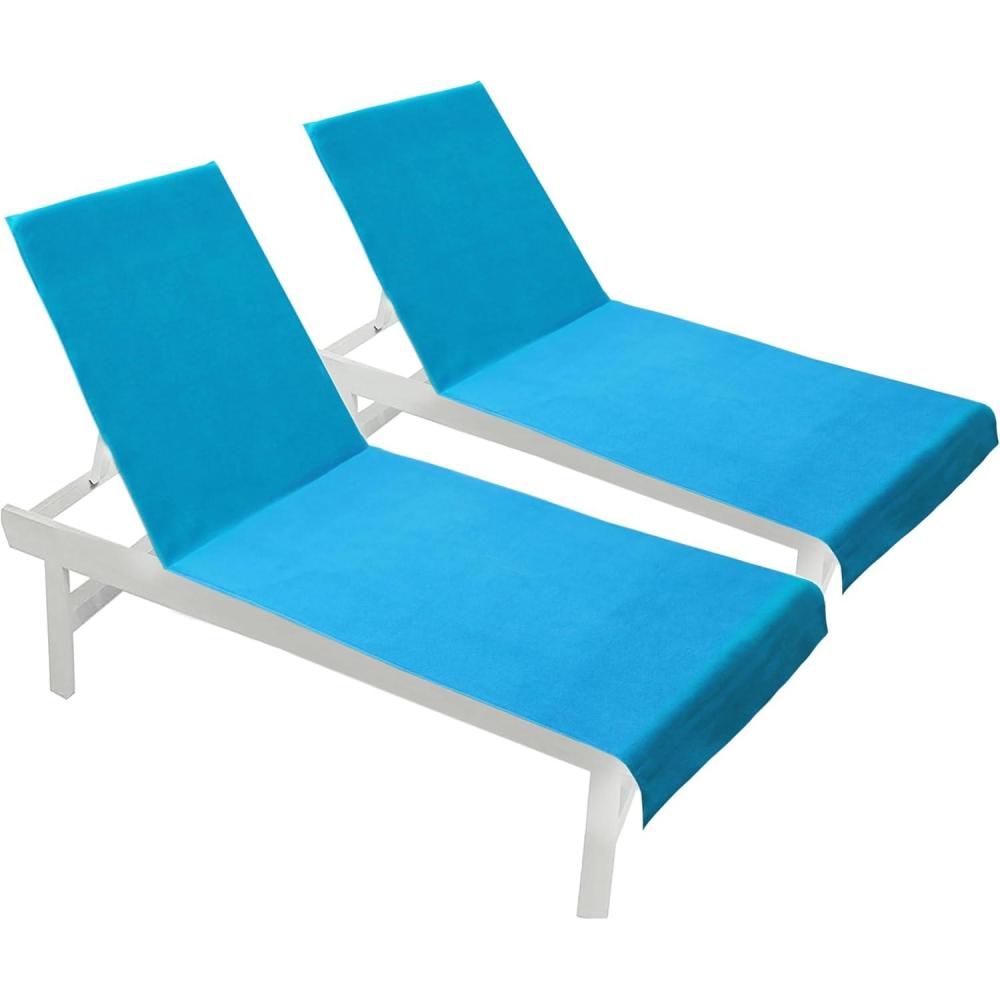 imageCOTTON CRAFT Pool Lounge Chair Cover  2 Pack 100 Cotton Soft Ringspun Terry Towel Chaise Patio Picnic Spa Sun Lounger Beach Lounge Chair Cover  Oversized 32 in W x 82 in L x 7 in Pocket  Navy BlueAqua