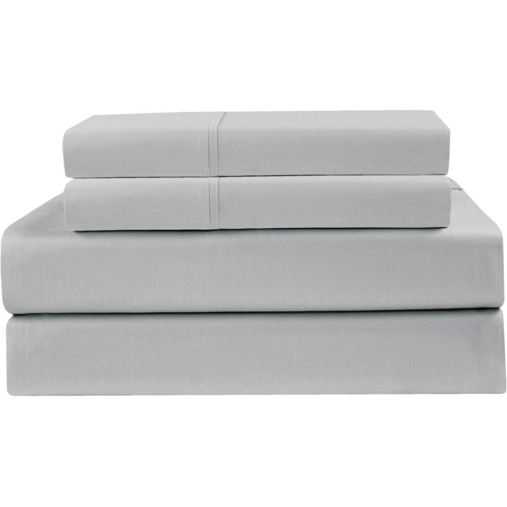 imageCOTTON CRAFT Premium Sheet Set  King Size 400 Thread Count  Super Soft Cotton Deep Pocket  4 Piece Set Includes Flat Sheet Fitted Sheet and 2 Pillowcases  GreyPlatinum