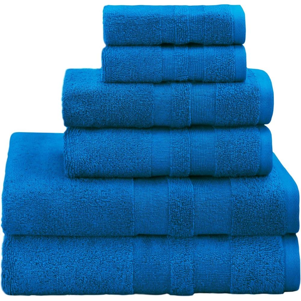 imageCOTTON CRAFT Primary Colors Towel Set  Soft Absorbent 100 Cotton 6 Piece Towel Set  2 Bath Towel 2 Hand Towel 2 Washcloth  Bright Colorful Dorm Kids Everyday Pool Shower Bathroom Towel  Blue