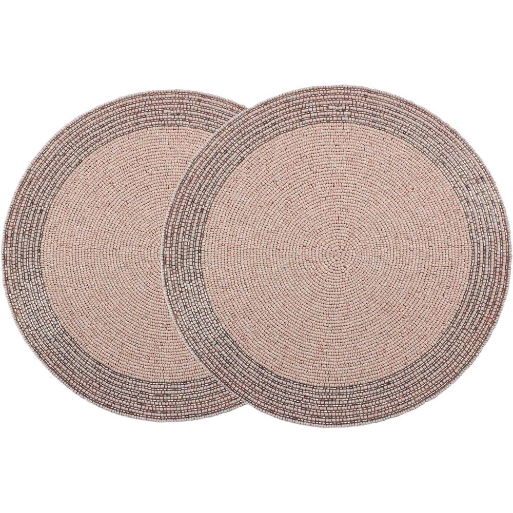 imageCOTTON CRAFT Round Beaded Placemats  Set of 2 Glitz Handmade Charger Table Mats  Spring Easter Bunny Rabbit  Dining Table Brunch Lunch Dinner Celebration Party Table Dcor  135 inch  Pink Silver
