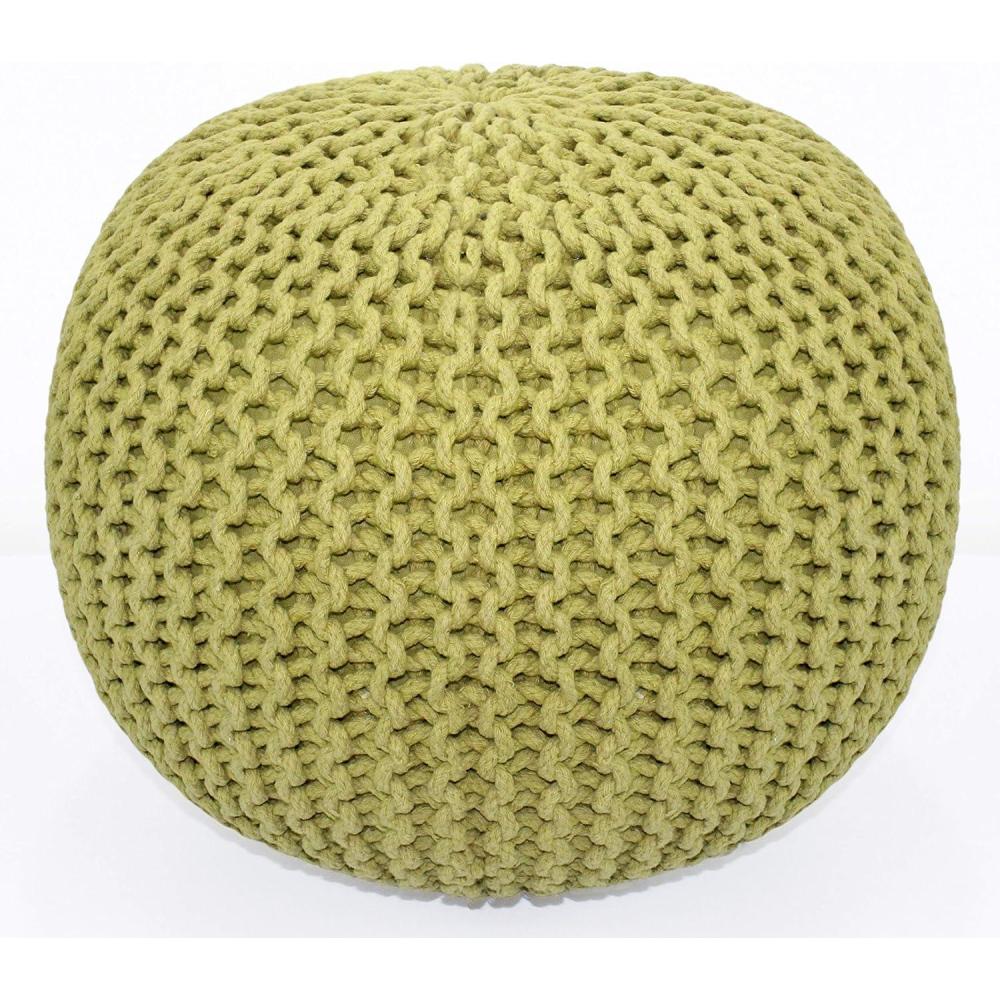 imageCOTTON CRAFT Round Dori Pouf  Cotton Braid Cord Cable Knitted Ottoman  Foot Stool Footrest Floor Pouf Accent Furniture Bean Bag  Living Room Dorm Dcor  205 Dia x 135 High  Round Ivory CreamGreen  Round