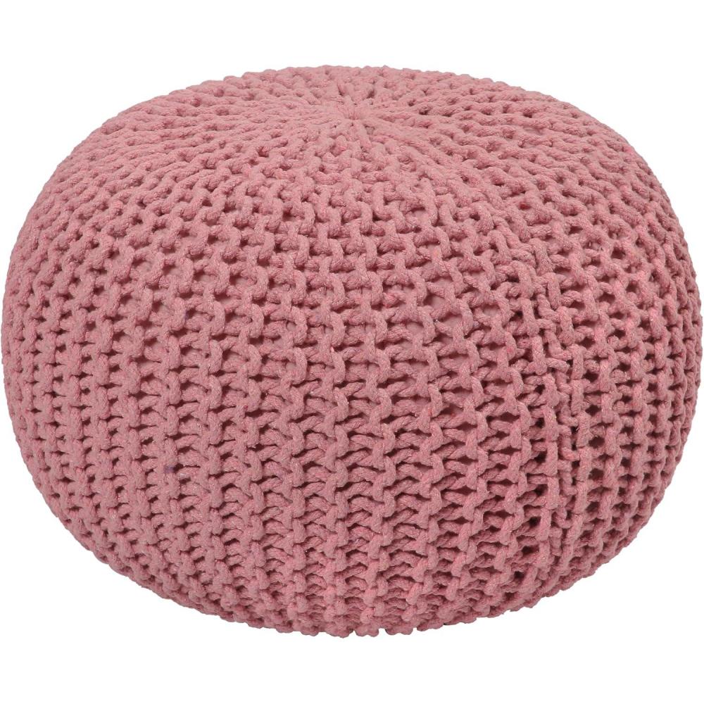 imageCOTTON CRAFT Round Dori Pouf  Cotton Braid Cord Cable Knitted Ottoman  Foot Stool Footrest Floor Pouf Accent Furniture Bean Bag  Living Room Dorm Dcor  205 Dia x 135 High  Round Ivory CreamBlush Pink  Round