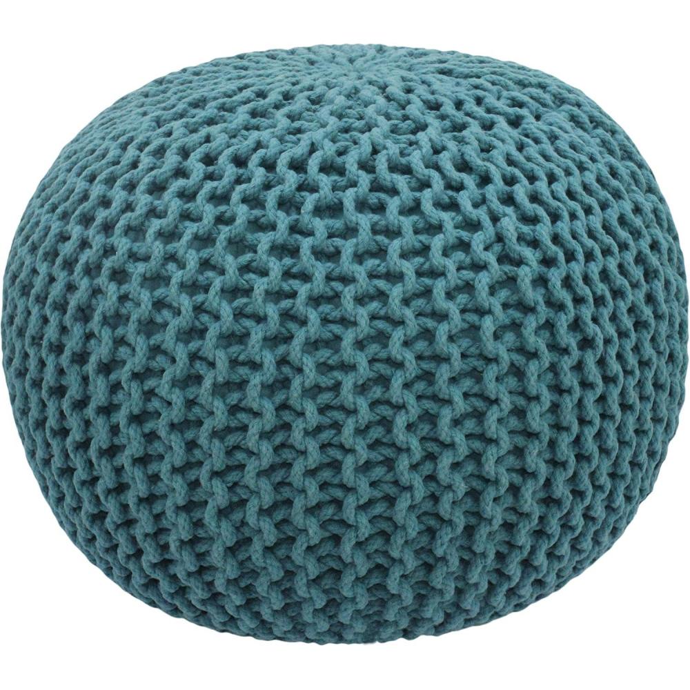 imageCOTTON CRAFT Round Dori Pouf  Cotton Braid Cord Cable Knitted Ottoman  Foot Stool Footrest Floor Pouf Accent Furniture Bean Bag  Living Room Dorm Dcor  205 Dia x 135 High  Round Ivory CreamTeal  Round