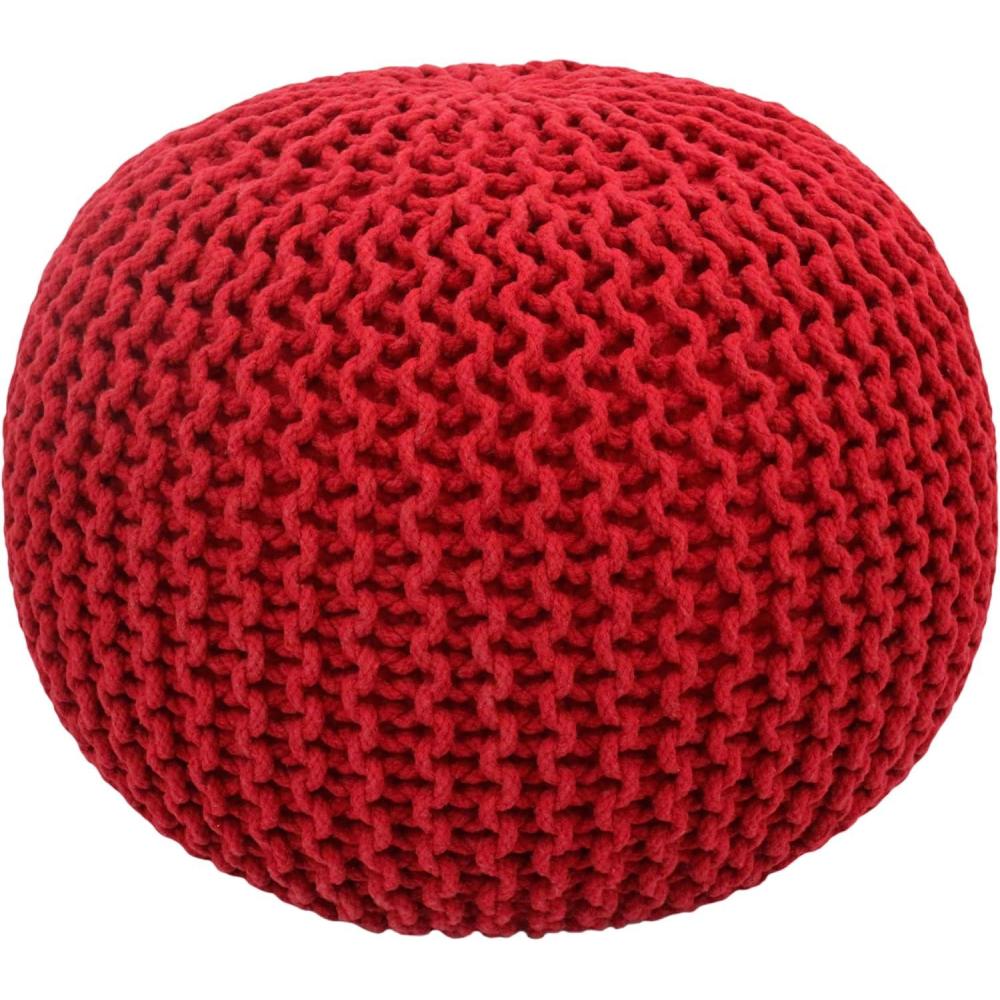 imageCOTTON CRAFT Round Dori Pouf  Cotton Braid Cord Cable Knitted Ottoman  Foot Stool Footrest Floor Pouf Accent Furniture Bean Bag  Living Room Dorm Dcor  205 Dia x 135 High  Round Ivory CreamRed  Round