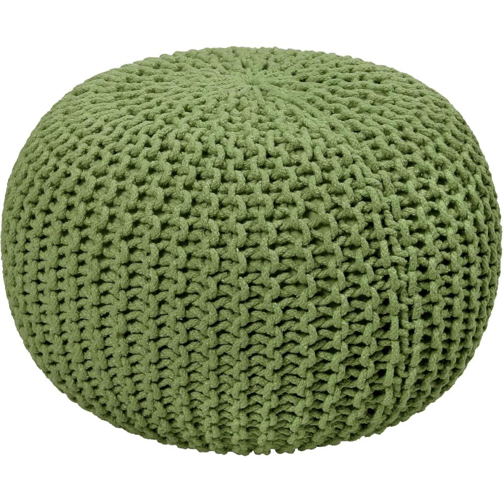 imageCOTTON CRAFT Round Dori Pouf  Cotton Braid Cord Cable Knitted Ottoman  Foot Stool Footrest Floor Pouf Accent Furniture Bean Bag  Living Room Dorm Dcor  205 Dia x 135 High  Round Ivory CreamSage  Round
