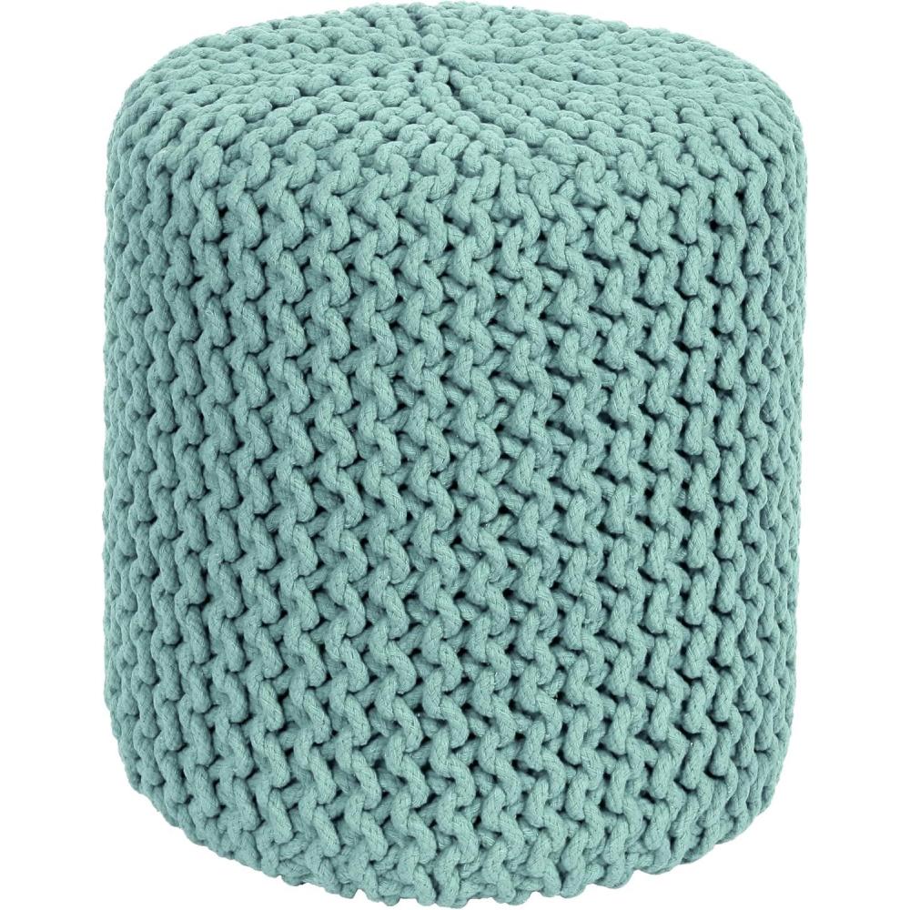 imageCOTTON CRAFT Round Dori Pouf  Cotton Braid Cord Cable Knitted Ottoman  Foot Stool Footrest Floor Pouf Accent Furniture Bean Bag  Living Room Dorm Dcor  205 Dia x 135 High  Round Ivory CreamLight Blue  Cylindrical