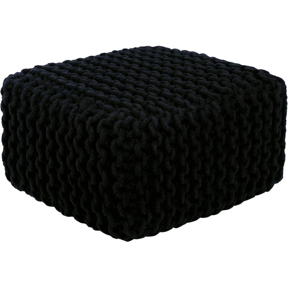 imageCOTTON CRAFT Round Dori Pouf  Cotton Braid Cord Cable Knitted Ottoman  Foot Stool Footrest Floor Pouf Accent Furniture Bean Bag  Living Room Dorm Dcor  205 Dia x 135 High  Round Ivory CreamBlack  Cube Small