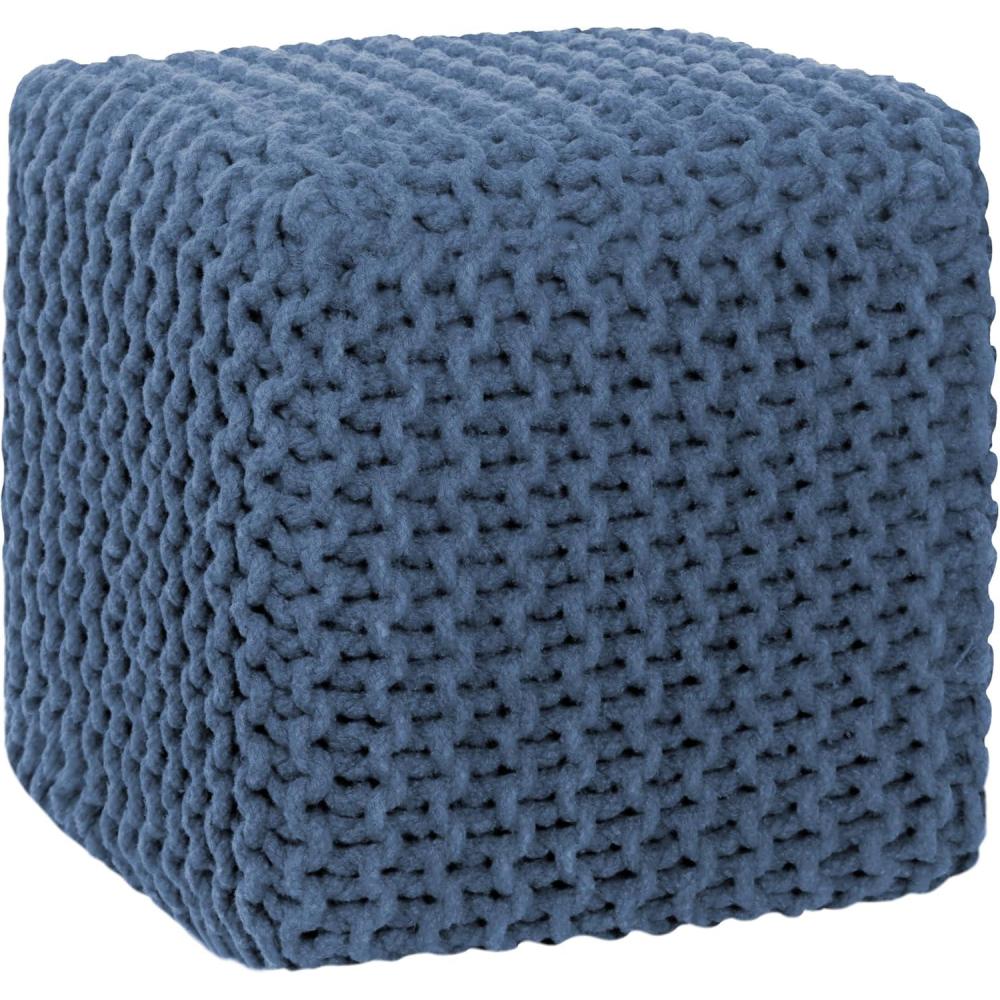 imageCOTTON CRAFT Round Dori Pouf  Cotton Braid Cord Cable Knitted Ottoman  Foot Stool Footrest Floor Pouf Accent Furniture Bean Bag  Living Room Dorm Dcor  205 Dia x 135 High  Round Ivory CreamBlue  Cube Large