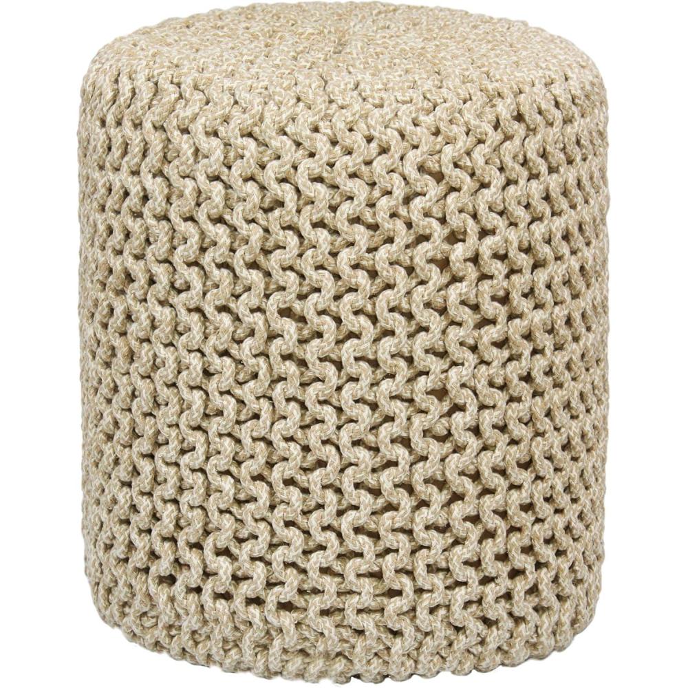 imageCOTTON CRAFT Round Dori Pouf  Cotton Braid Cord Cable Knitted Ottoman  Foot Stool Footrest Floor Pouf Accent Furniture Bean Bag  Living Room Dorm Dcor  205 Dia x 135 High  Round Ivory CreamNatural  Cylindrical