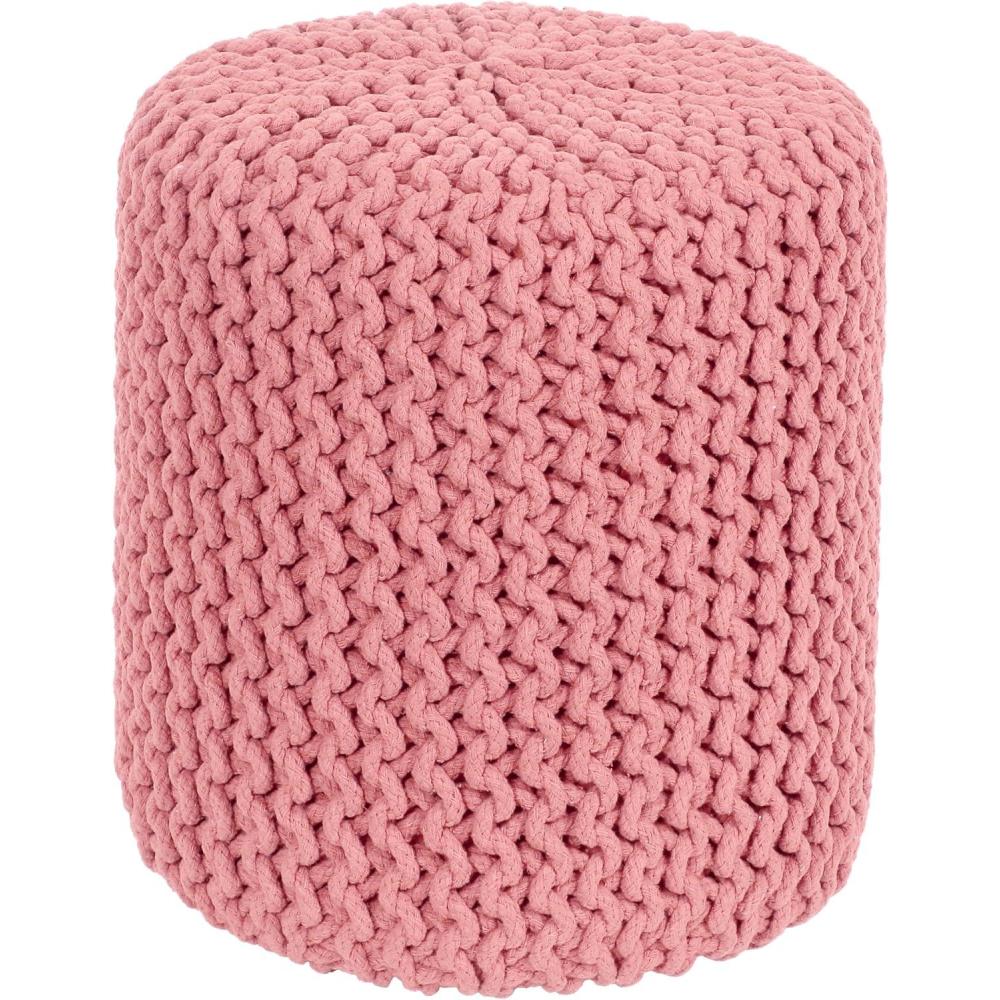 imageCOTTON CRAFT Round Dori Pouf  Cotton Braid Cord Cable Knitted Ottoman  Foot Stool Footrest Floor Pouf Accent Furniture Bean Bag  Living Room Dorm Dcor  205 Dia x 135 High  Round Ivory CreamPink  Cylindrical