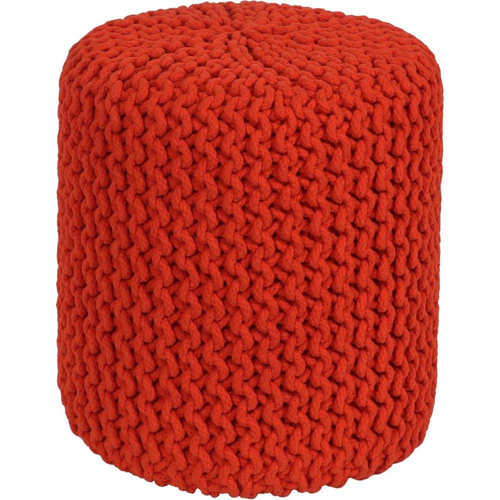 imageCOTTON CRAFT Round Dori Pouf  Cotton Braid Cord Cable Knitted Ottoman  Foot Stool Footrest Floor Pouf Accent Furniture Bean Bag  Living Room Dorm Dcor  205 Dia x 135 High  Round Ivory CreamOrange  Cylindrical
