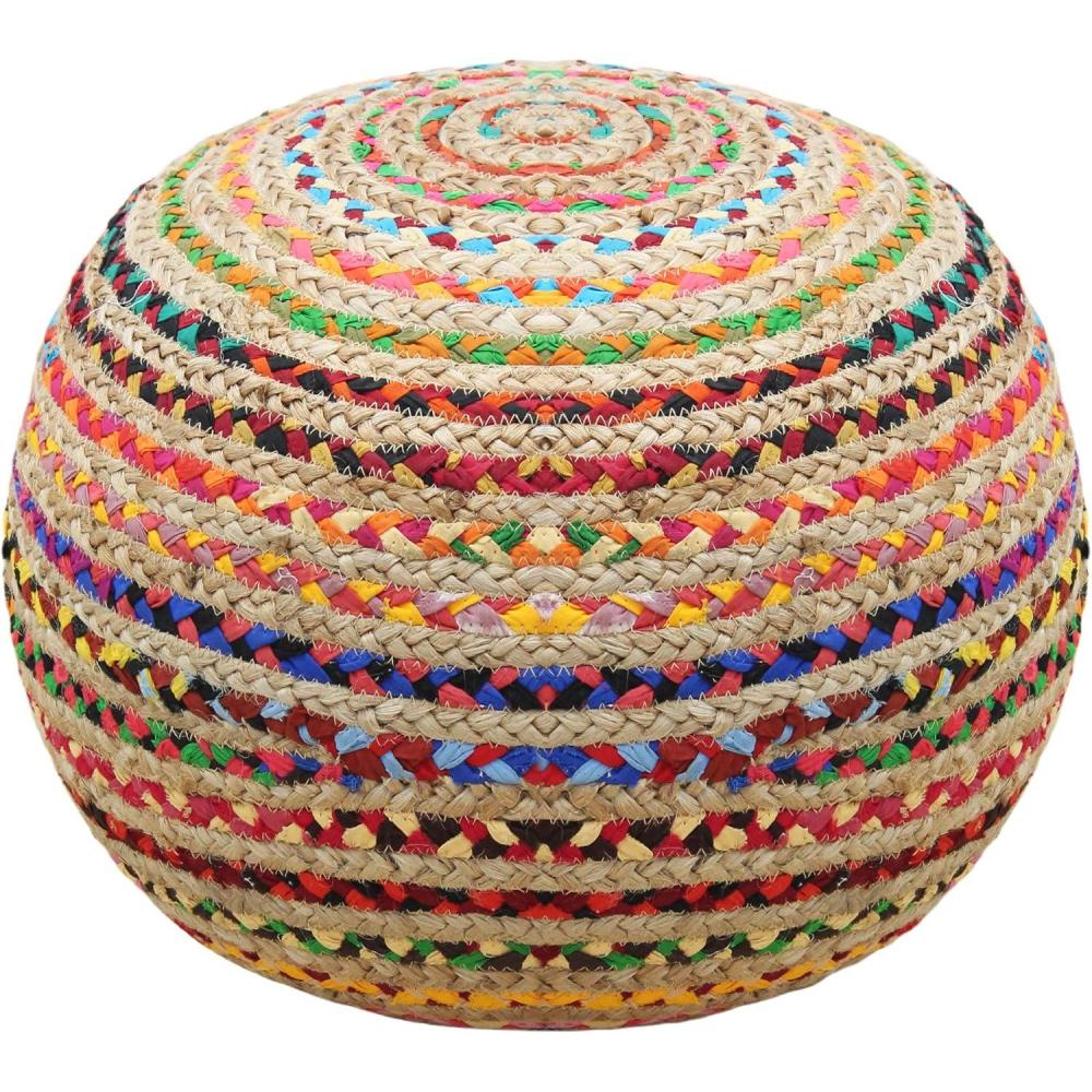 imageCOTTON CRAFT Round Dori Pouf  Cotton Braid Cord Cable Knitted Ottoman  Foot Stool Footrest Floor Pouf Accent Furniture Bean Bag  Living Room Dorm Dcor  205 Dia x 135 High  Round Ivory CreamMulti  Round