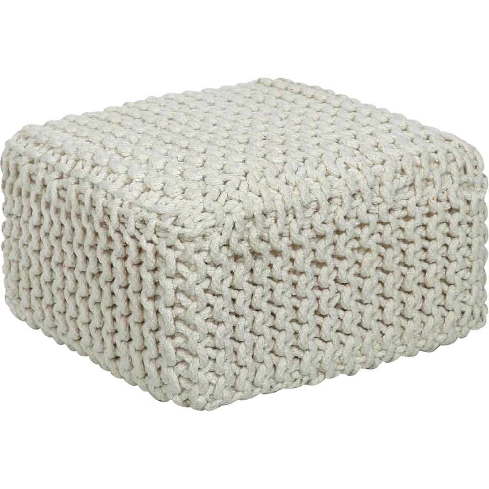 imageCOTTON CRAFT Round Dori Pouf  Cotton Braid Cord Cable Knitted Ottoman  Foot Stool Footrest Floor Pouf Accent Furniture Bean Bag  Living Room Dorm Dcor  205 Dia x 135 High  Round Ivory CreamIvory  Cube Small