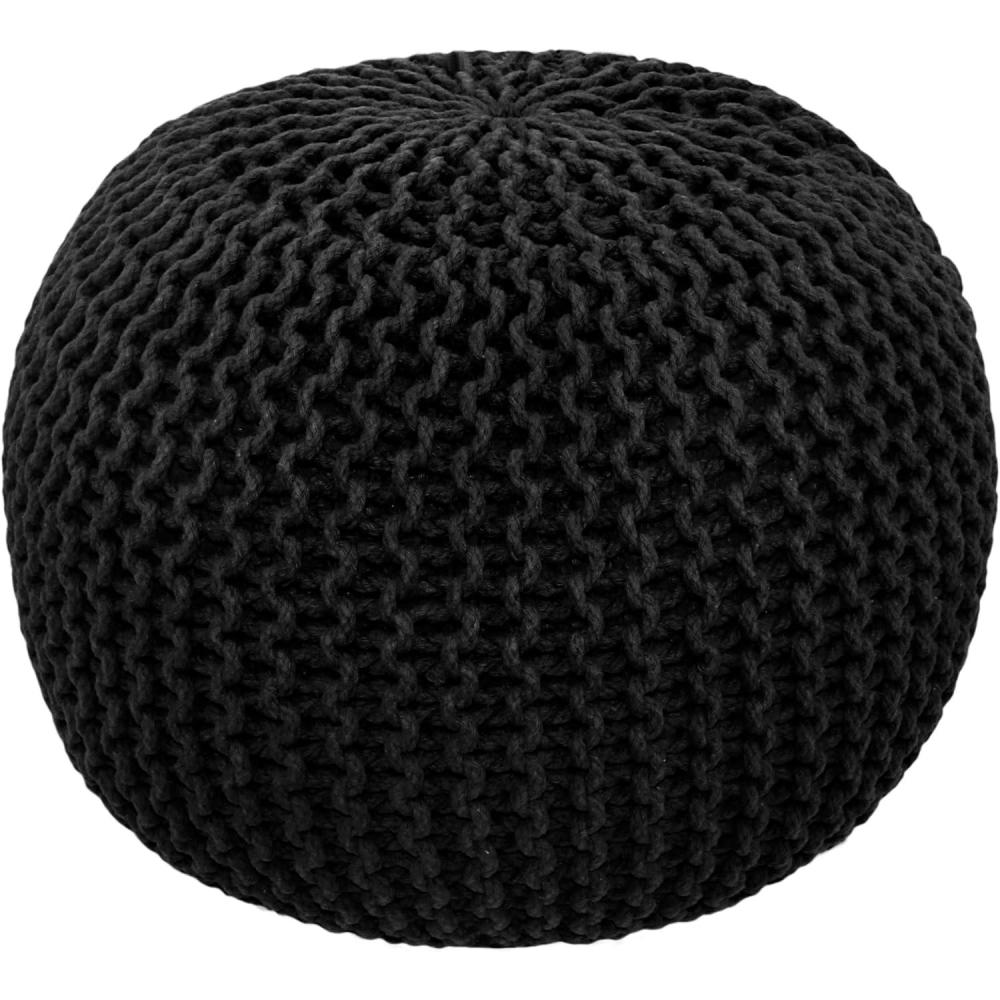 imageCOTTON CRAFT Round Dori Pouf  Cotton Braid Cord Cable Knitted Ottoman  Foot Stool Footrest Floor Pouf Accent Furniture Bean Bag  Living Room Dorm Dcor  205 Dia x 135 High  Round Ivory CreamBlack  Round