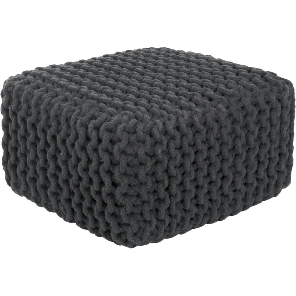 imageCOTTON CRAFT Round Dori Pouf  Cotton Braid Cord Cable Knitted Ottoman  Foot Stool Footrest Floor Pouf Accent Furniture Bean Bag  Living Room Dorm Dcor  205 Dia x 135 High  Round Ivory CreamGrey  Cube Small
