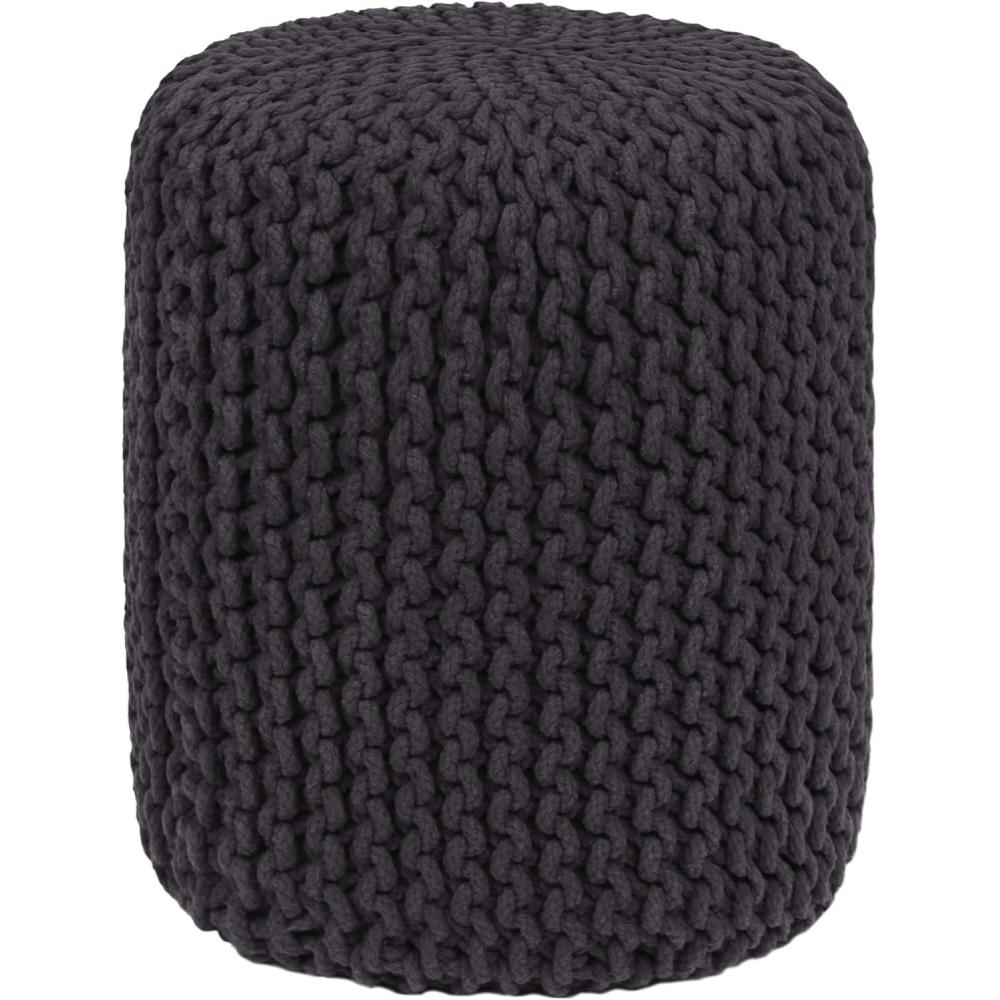 imageCOTTON CRAFT Round Dori Pouf  Cotton Braid Cord Cable Knitted Ottoman  Foot Stool Footrest Floor Pouf Accent Furniture Bean Bag  Living Room Dorm Dcor  205 Dia x 135 High  Round Ivory CreamGrey  Cylindrical