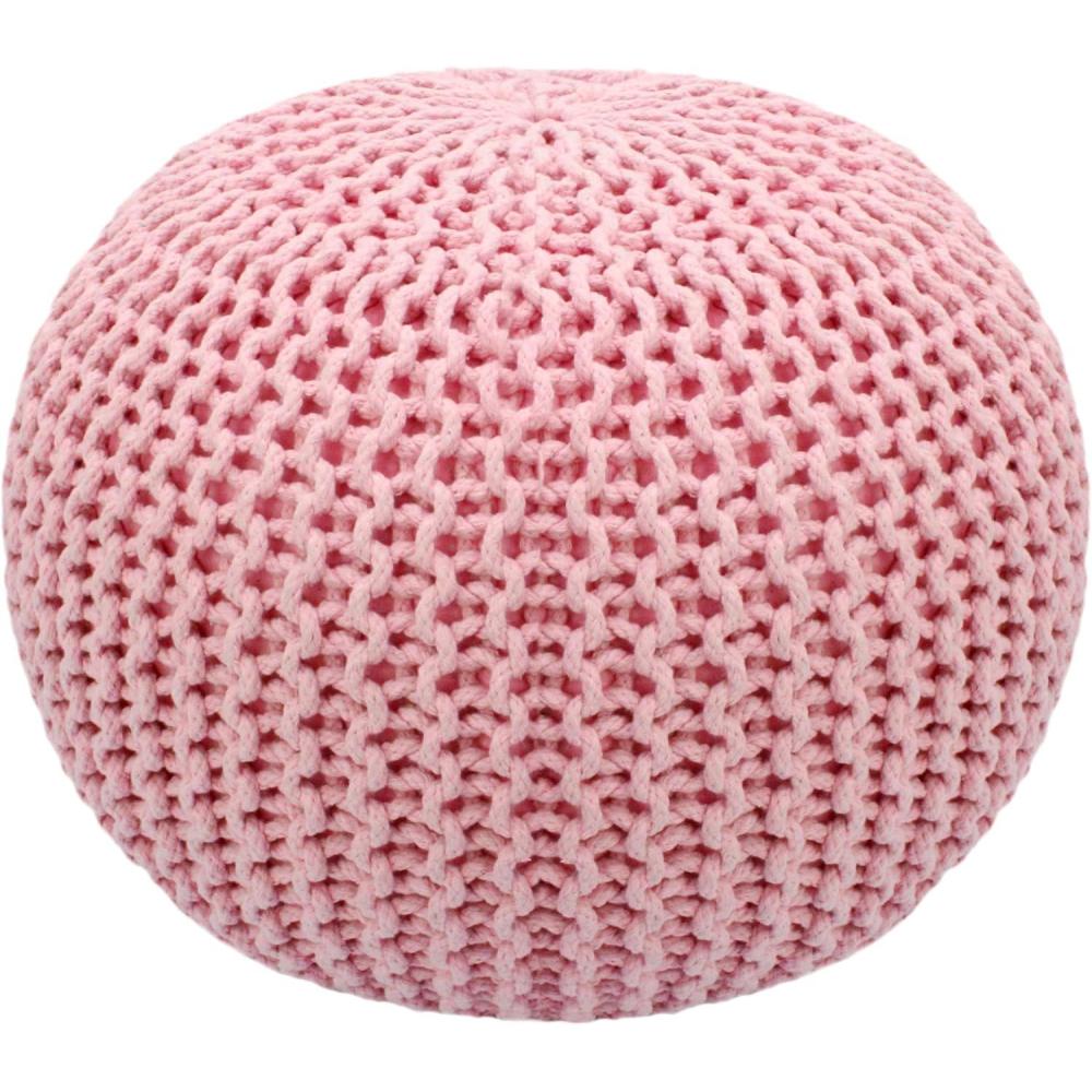 imageCOTTON CRAFT Round Dori Pouf  Cotton Braid Cord Cable Knitted Ottoman  Foot Stool Footrest Floor Pouf Accent Furniture Bean Bag  Living Room Dorm Dcor  205 Dia x 135 High  Round Ivory CreamPink  Round