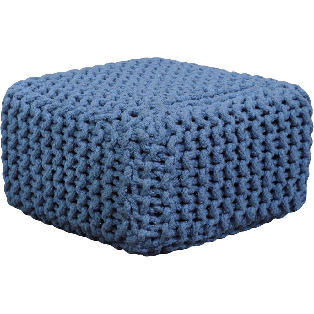 imageCOTTON CRAFT Round Dori Pouf  Cotton Braid Cord Cable Knitted Ottoman  Foot Stool Footrest Floor Pouf Accent Furniture Bean Bag  Living Room Dorm Dcor  205 Dia x 135 High  Round Ivory CreamBlue  Cube Small