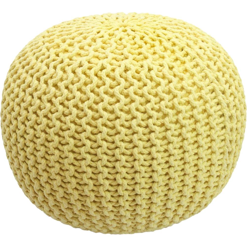 imageCOTTON CRAFT Round Dori Pouf  Cotton Braid Cord Cable Knitted Ottoman  Foot Stool Footrest Floor Pouf Accent Furniture Bean Bag  Living Room Dorm Dcor  205 Dia x 135 High  Round Ivory CreamYellow  Round