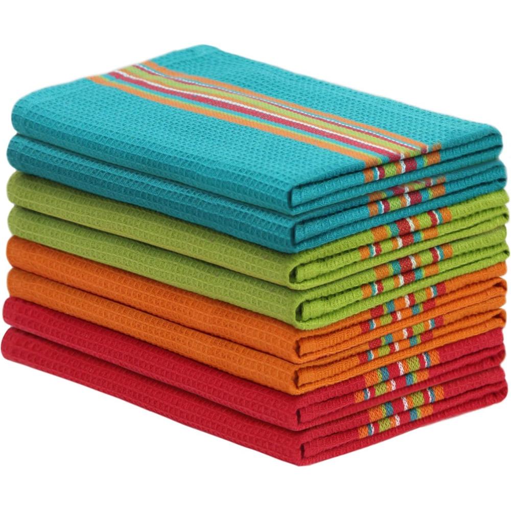 imageCOTTON CRAFT Salsa Stripe Kitchen Towel  Set of 8 Pure Cotton Absorbent Waffle Weave Dish Towel Dish Cloth  Low Lint Reusable Drying Towels  Restaurant Bar Cleaning Kitchen Hand Towel 16x28 Multi8 Pack  Multi