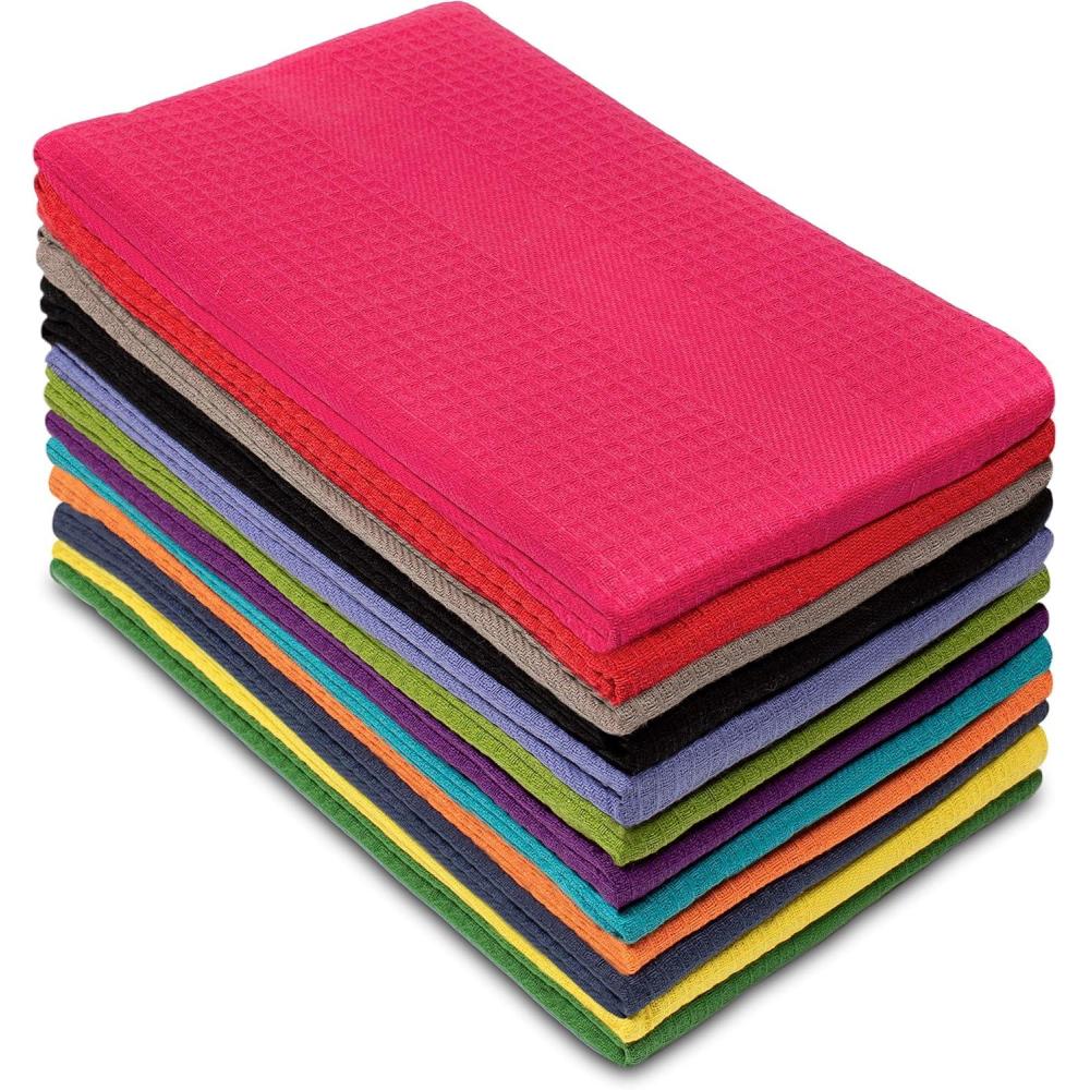 imageCOTTON CRAFT Salsa Stripe Kitchen Towel  Set of 8 Pure Cotton Absorbent Waffle Weave Dish Towel Dish Cloth  Low Lint Reusable Drying Towels  Restaurant Bar Cleaning Kitchen Hand Towel 16x28 Multi12 Pack  Waffle Multi