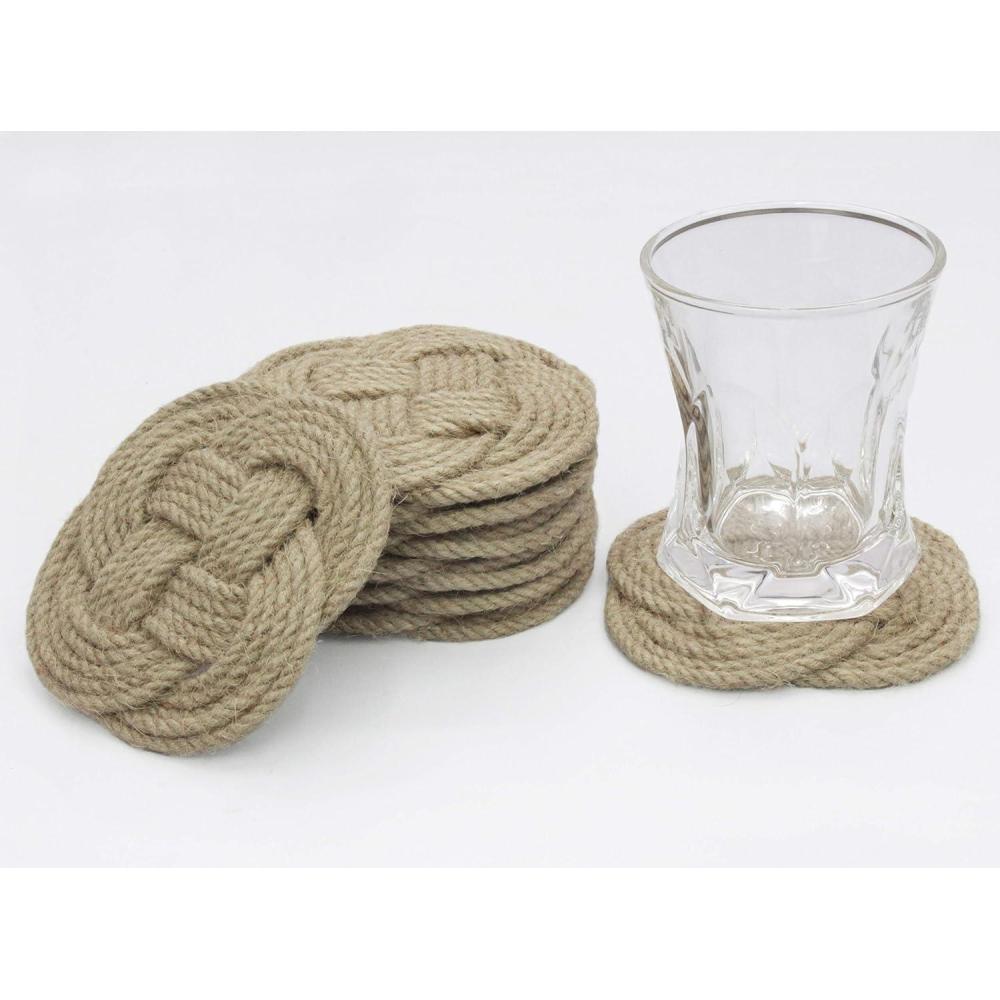 imageCOTTON CRAFT Shore Nautical Rope Set of 8 Jute Coasters 45 Inch Natural