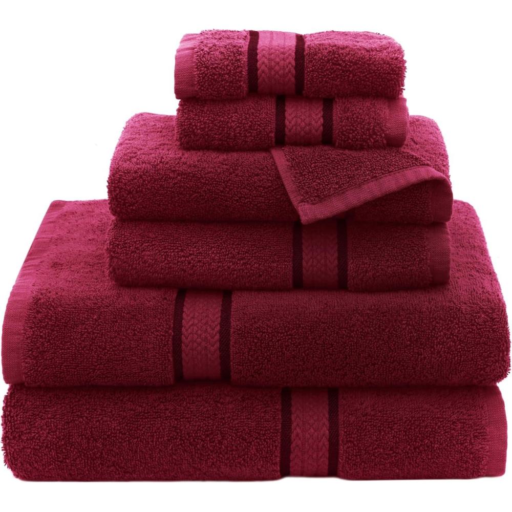 imageCOTTON CRAFT Ultra Soft 6 Piece Towel Set  2 Oversized Large Bath Towels2 Hand Towels2 Washcloths  Absorbent Quick Dry Everyday Luxury Hotel Bathroom Spa Gym Shower Pool Travel 100 Cotton BlackBurgundy