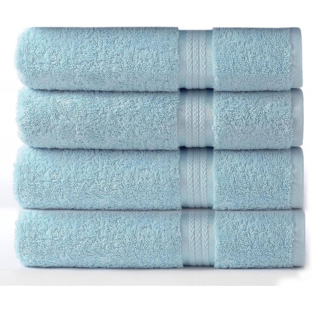 imageCOTTON CRAFT Ultra Soft Washcloths  12 Pack 100 Cotton Facecloths  Baby Wash Cloth Set  Absorbent Quick Dry Everyday Luxury Bathroom Kitchen Spa Gym Pool Dorm  Plush 580 GSM  12x12  Light BlueLight Blue