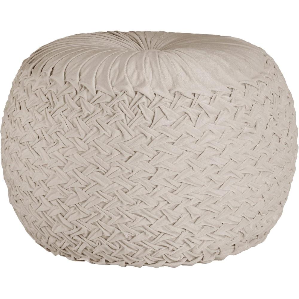 imageCOTTON CRAFT Velvet Pouf Ottoman Footrest Bean Bag  Pleated Comfortable Round Pouf  Prefilled Stuffed Boho Modern Moroccan Plush Home Accent Seating  Nursery Bedroom Dorm  17x17 inches  IvoryIvory