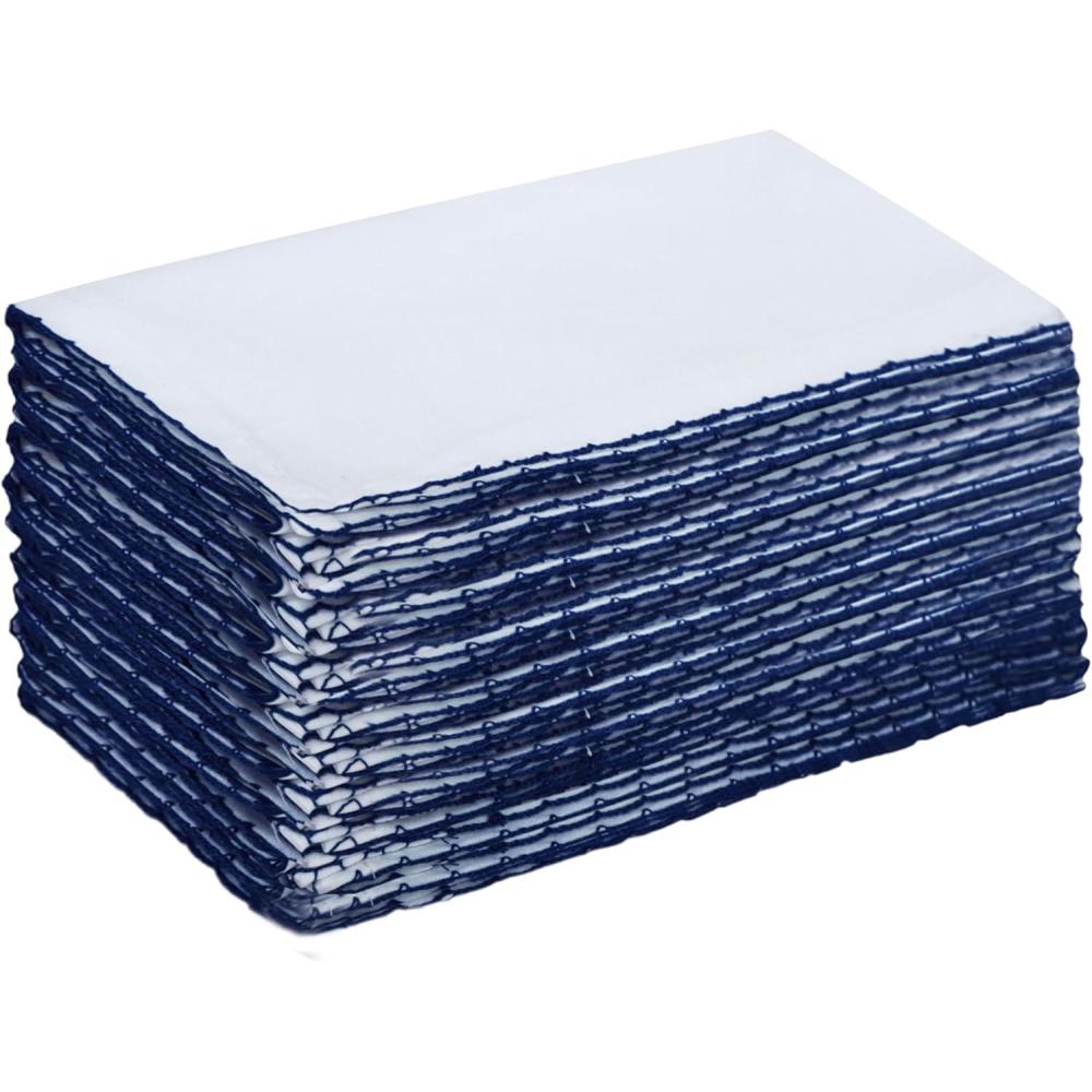 imageCOTTON CRAFT White Dinner Napkins  Set of 12 Classic Pure Cotton Soft Cloth Napkins  Durable Washable Everyday Lunch Brunch Table Restaurant Wedding Party Gift Reusable Napkin  17 x 17 inchesWhite Blue