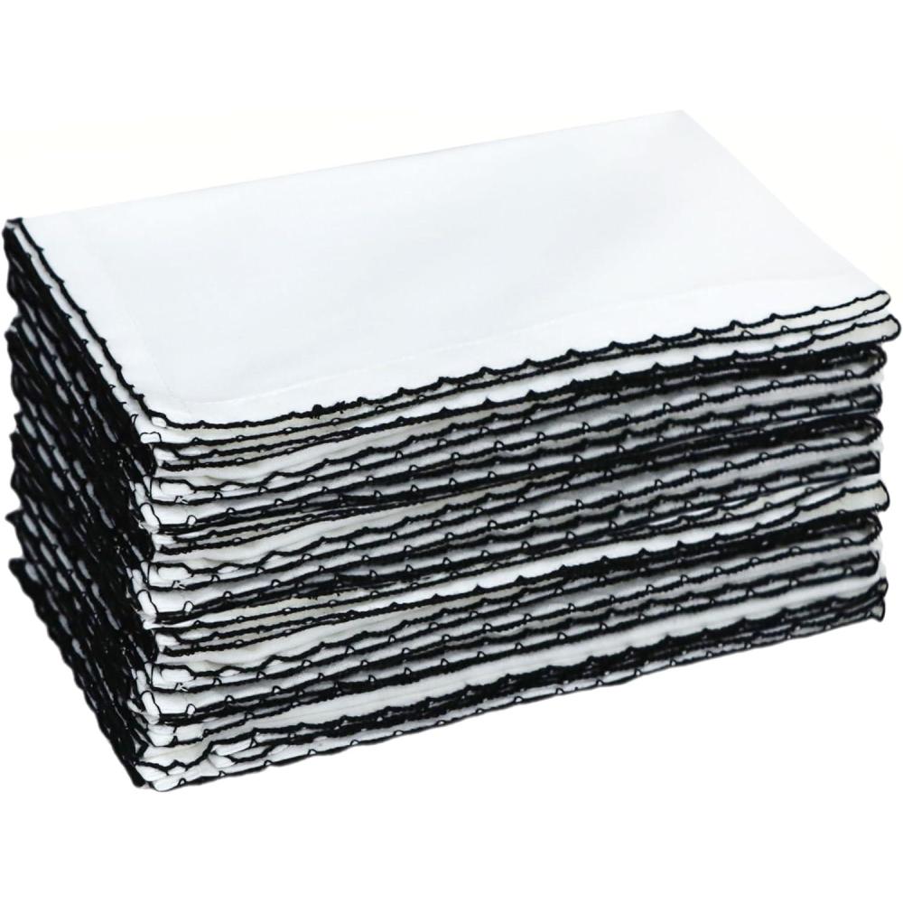 imageCOTTON CRAFT White Dinner Napkins  Set of 12 Classic Pure Cotton Soft Cloth Napkins  Durable Washable Everyday Lunch Brunch Table Restaurant Wedding Party Gift Reusable Napkin  17 x 17 inchesWhite Black