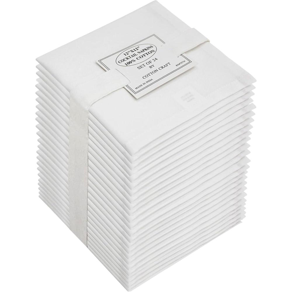 imageCOTTON CRAFT White Dinner Napkins  Set of 12 Classic Pure Cotton Soft Cloth Napkins  Durable Washable Everyday Lunch Brunch Table Restaurant Wedding Party Gift Reusable Napkin  17 x 17 inchesWhite