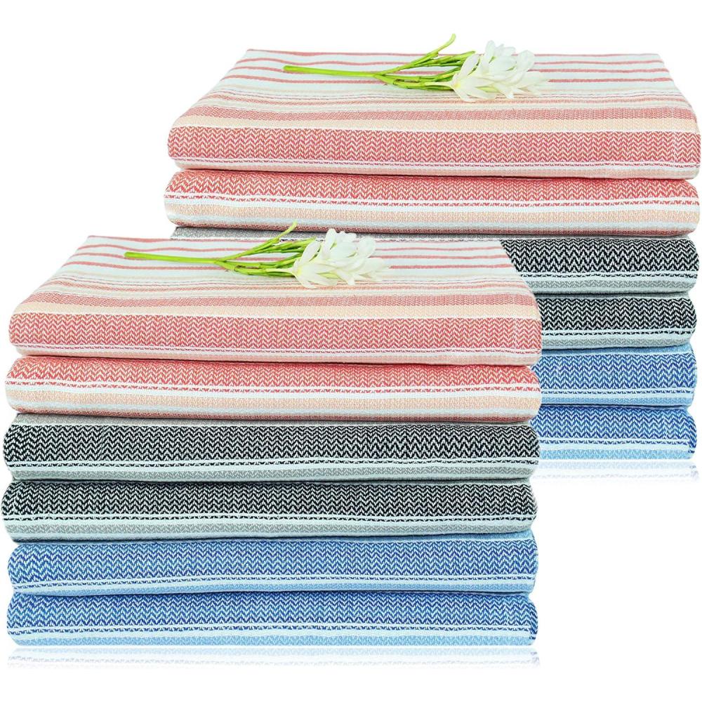 imageCotton Craft  Scandia Stripe 12 Pack  Pure Cotton  Professional Commercial Restaurant Grade Kitchen Dish Tea Towel Cloth Napkins  Low Lint Sturdy Weave  Reusable  16x2830 Ounces  CharcoalFouta  Multi