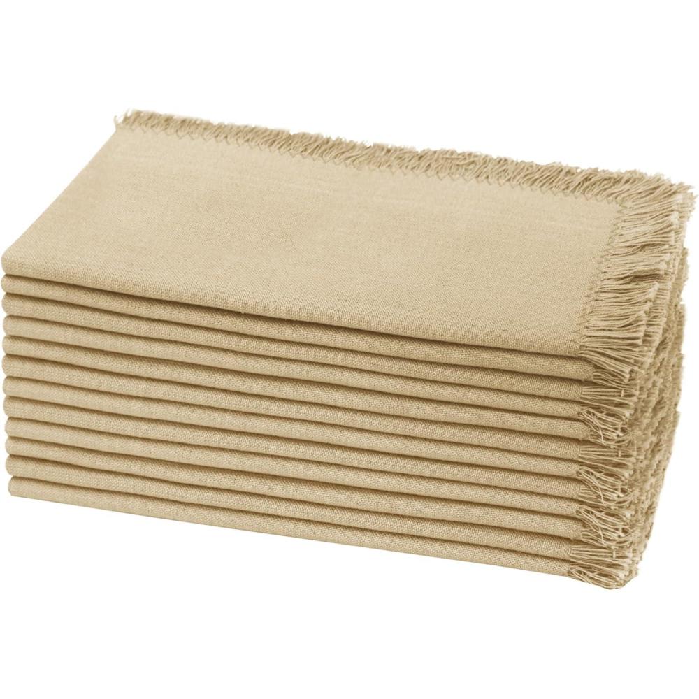 imageCotton Craft Napkins 12 Pack Oversized Dinner Napkins 20x20 Tomato 100 Cotton Tailored with Mitered corners and a generous hem Napkins are 38 larger than standard size napkinsBeige  Fringe
